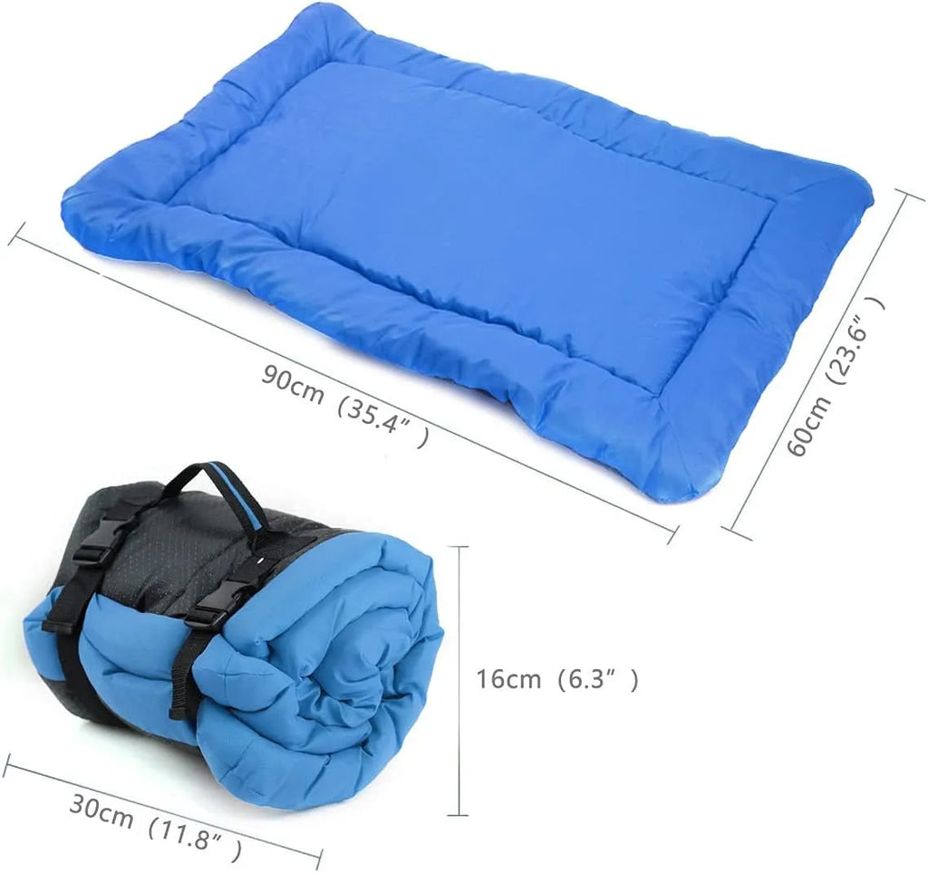 Foldable outdoor dog bed in blue colour, 1200D Oxford material, PU waterproof, non-slip bottom, 90x60cm
