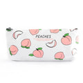 Rectangular canvas pencil case with peach print design, 20 x 8.5 cm, in white peaches colourway