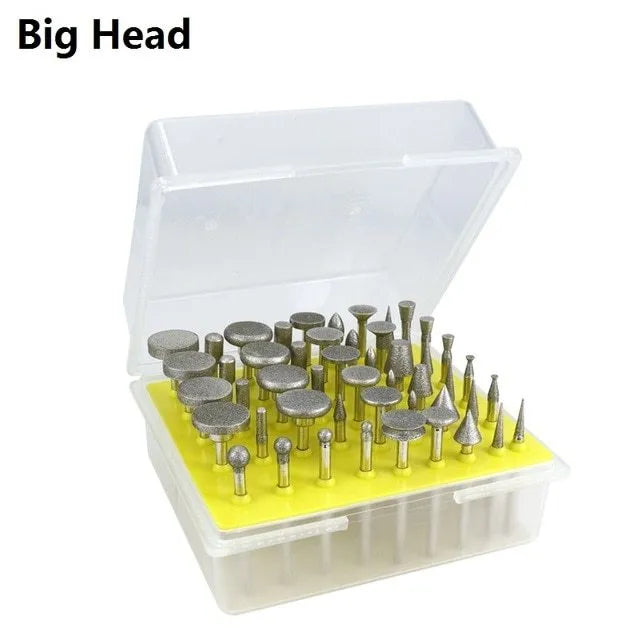 Alloy diamond grinding head set with elliptical cone shape and 3mm shank