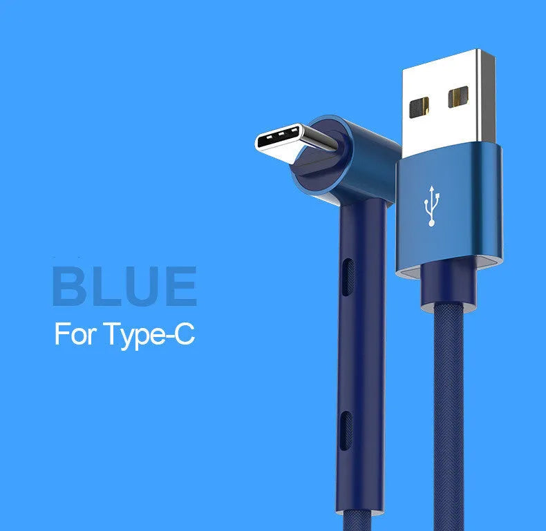Curved phone charging cable in black with bracket function holding a smartphone upright, 1.2m length