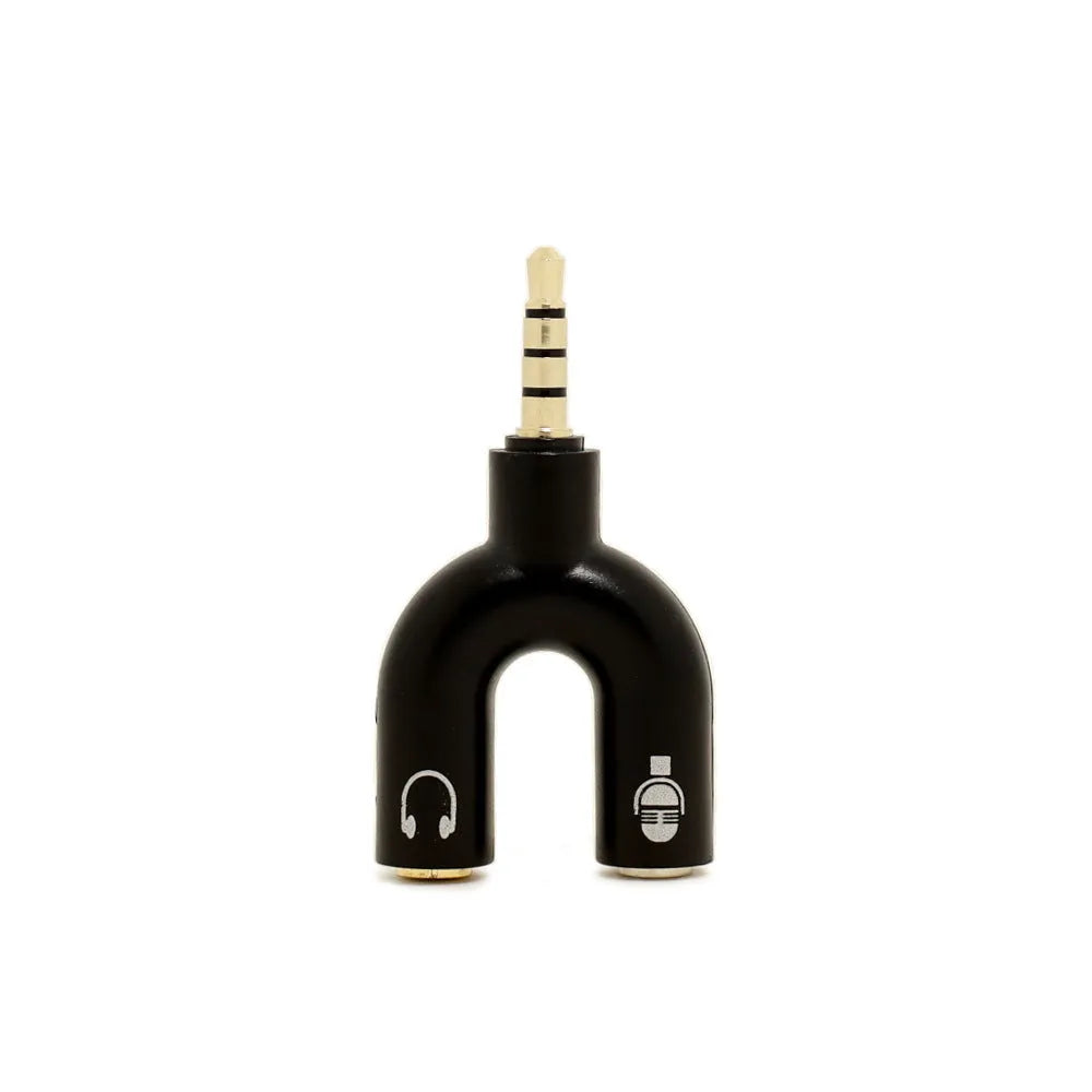 3.5mm audio splitter adapter in multiple colours with gold-plated connections for phones and laptops