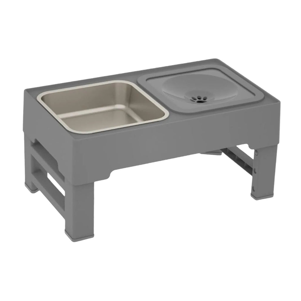 Adjustable raised dog bowl stand with slow feeder and water bowl, black, for small medium large dogs