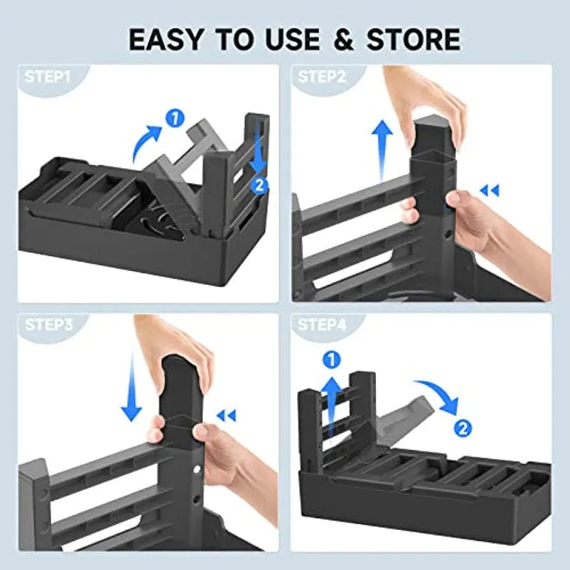 Adjustable raised dog bowl stand with slow feeder and water bowl, black, for small medium large dogs