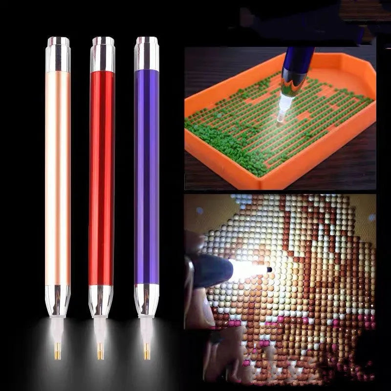 Luminous single-head diamond painting drill pen in gold with aluminium alloy body