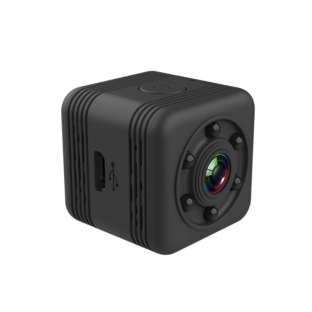 Black SQ29 waterproof sports camera showing its design, compatible with 32GB TF cards and offering 240 minutes of continuous recording.