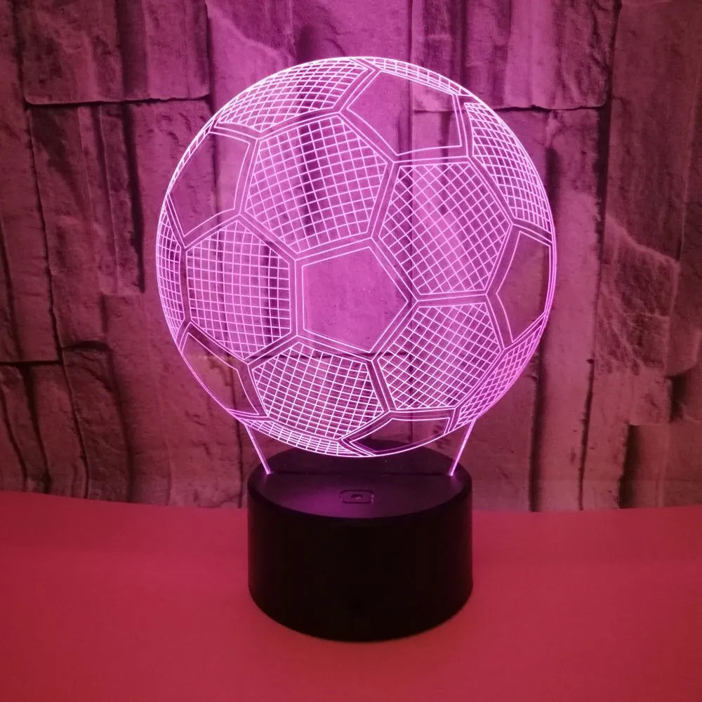 3D football night light showing seven colour options with touch controls and USB cable
