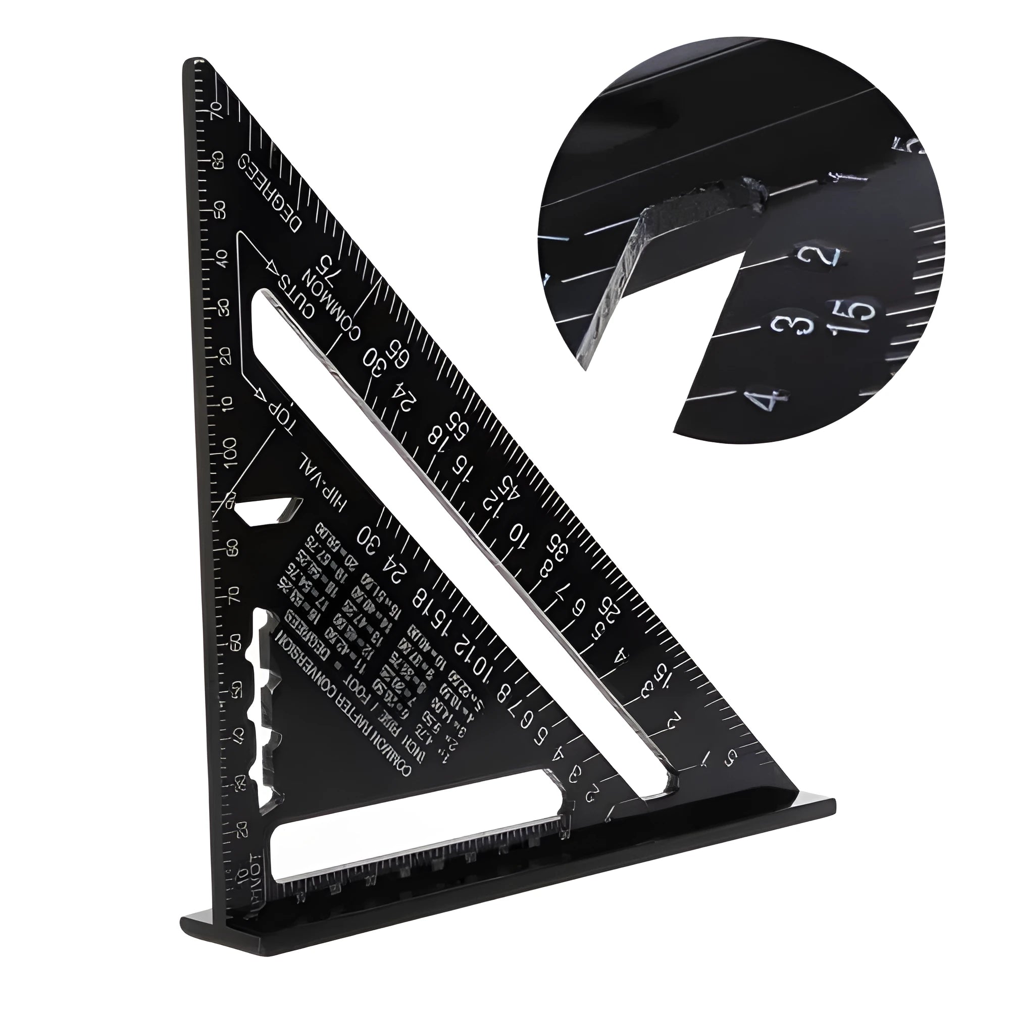 Black oxidation aluminium triangle ruler square with 90 and 45 degree edges, 12 inch model