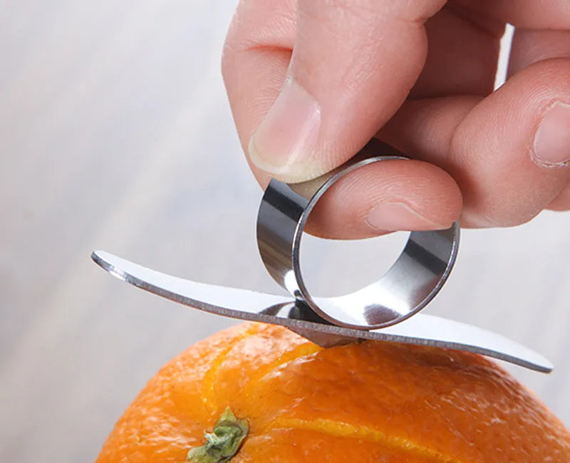 Silver stainless steel ring peeler for citrus fruits including oranges and pomelo