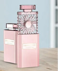 Pink portable perfume fan with mist spray and 1200mAH rechargeable battery