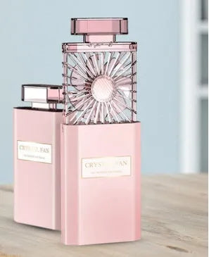Pink portable perfume fan with mist spray and 1200mAH rechargeable battery