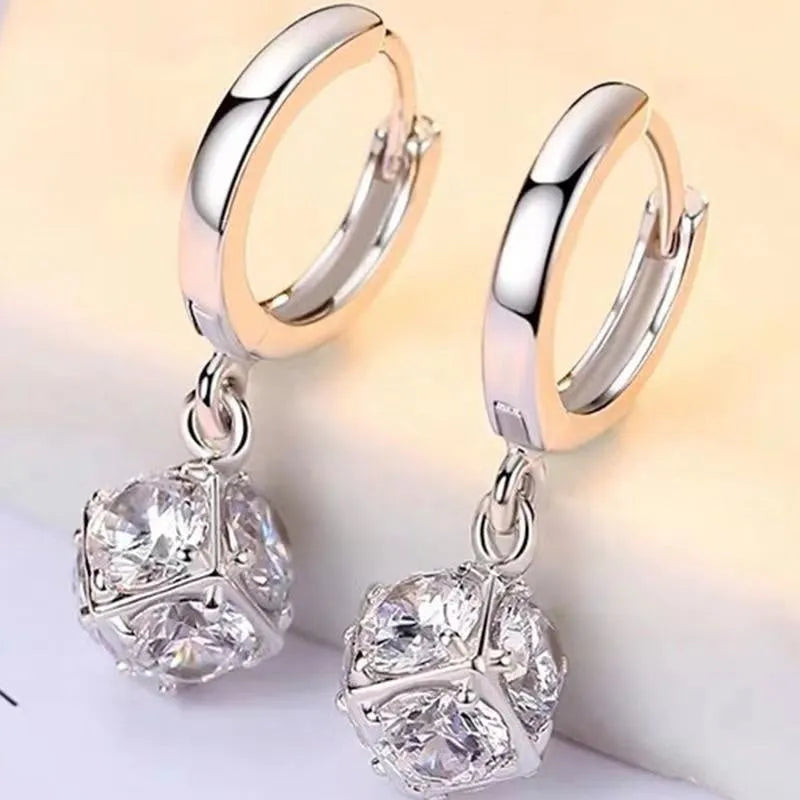 Women's copper zircon earrings with electroplated finish in geometry shapes featuring rose design elements