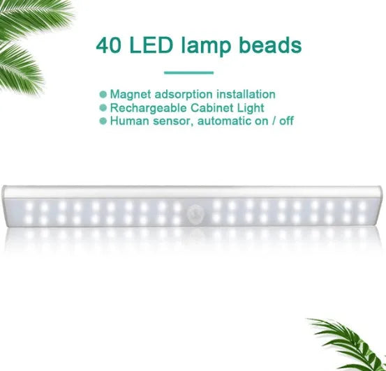 Motion sensor LED strip light in three sizes with rechargeable battery