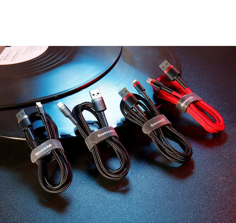 Compatible Apple fast charging cable with 8PIN Lightning connector, red shell and black line, 1m length on white background