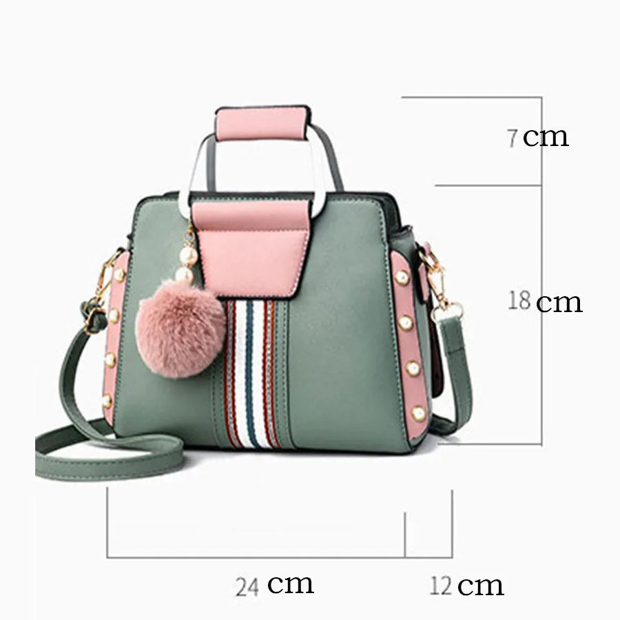 Women's soft PU leather shoulder bag with bead detail, flap shape, zip top, interior pocket, 24x12x18cm, mint colour
