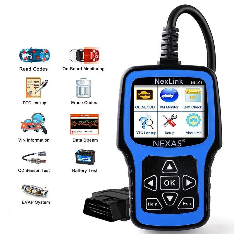 Nexas NL101 OBD2 car diagnostic scanner with USB cable for vehicle diagnostics