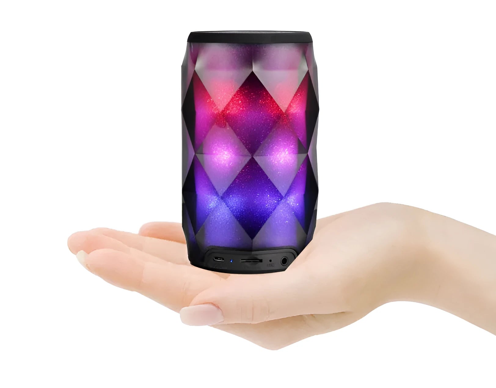Crystal Coke can-shaped Bluetooth speaker with starry sky diamond light effect, black finish