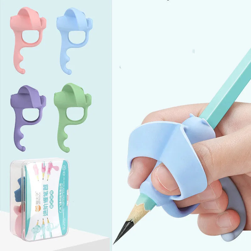 Silicone student correcting pen holder with five-finger grooves for thumb, index, and middle finger positioning