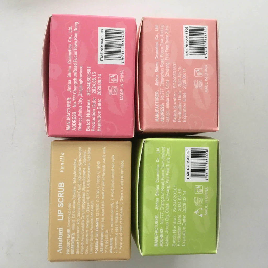 Amatoni 30g lip scrub cream pot in fruit flavours for exfoliating and moisturising lip care