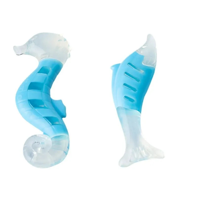 PU nylon dog chewing toy set includes seahorse and tuna shapes for teething puppies