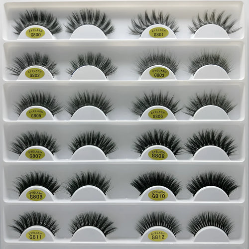 3D mink hair false eyelashes thick section cotton stem 5 pairs natural volume