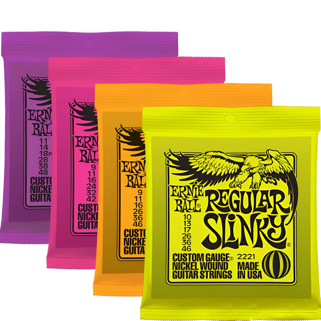 Set of four nickel-plated electric guitar bass strings with alloy construction