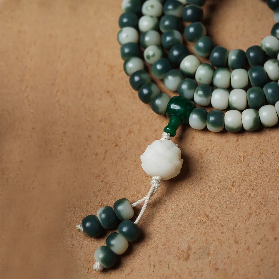 Bodhi root beads bracelet with floating flowers landscape pattern in 8x10mm size