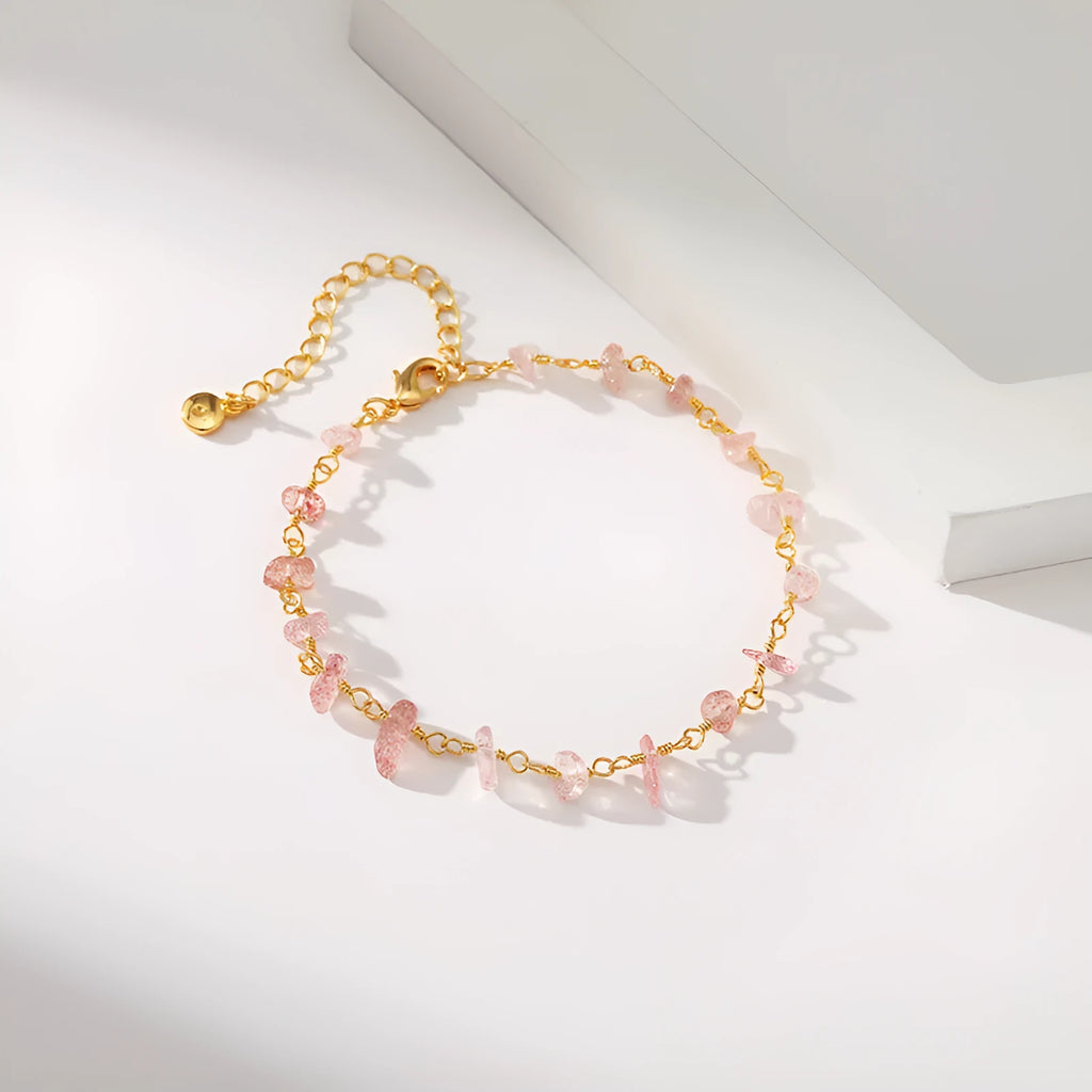 Geometric women's bracelet with irregular natural gravel turquoise stones and crystal elements on 18K copper