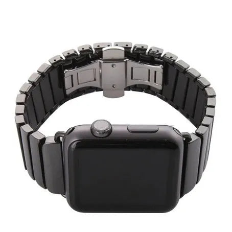 Ceramic stainless steel watchband compatible with Apple Watch 38mm or 42mm in black colour, strap only