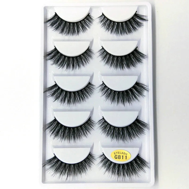 3D mink hair false eyelashes thick section cotton stem 5 pairs natural volume