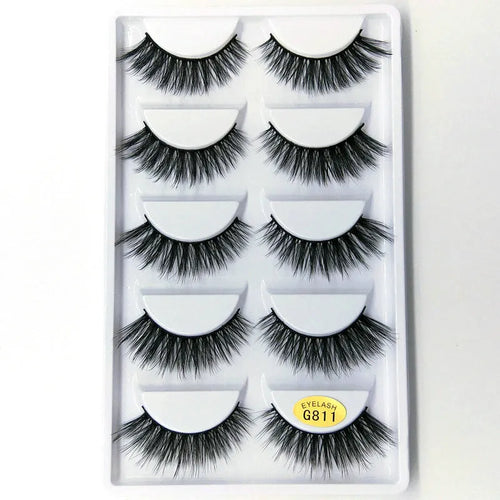 3D mink hair false eyelashes thick section cotton stem 5 pairs natural volume
