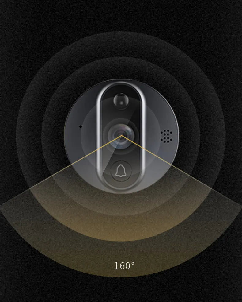 5-inch WiFi smart electronic peephole with black housing, LCD screen, and doorbell button for home security