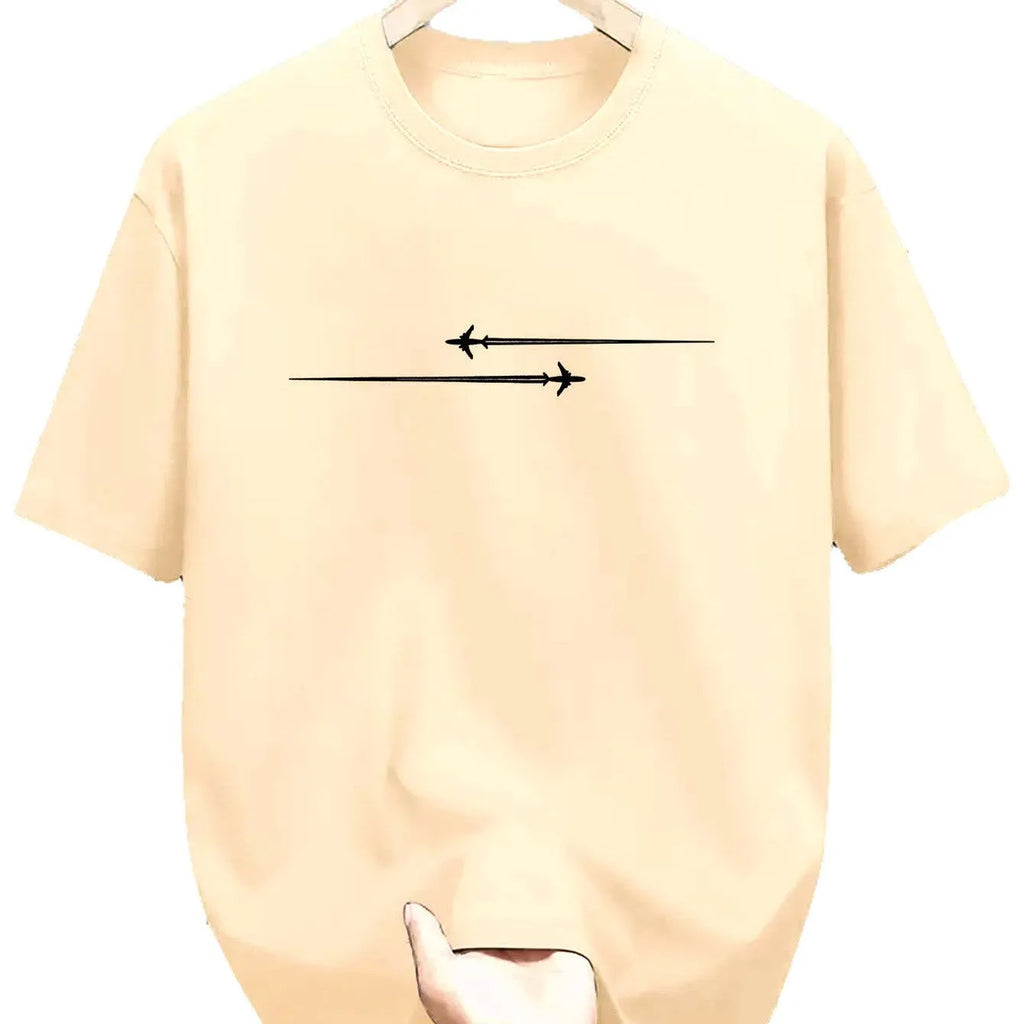 Pattern printed comfortable sports round neck T-shirt in cotton blend with cartoon design, loose fit, short sleeves