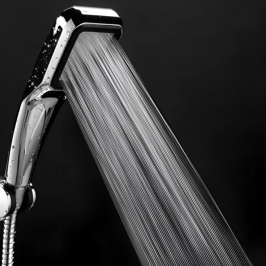 Orange hand-held pressurized shower head set for normal temperature water systems