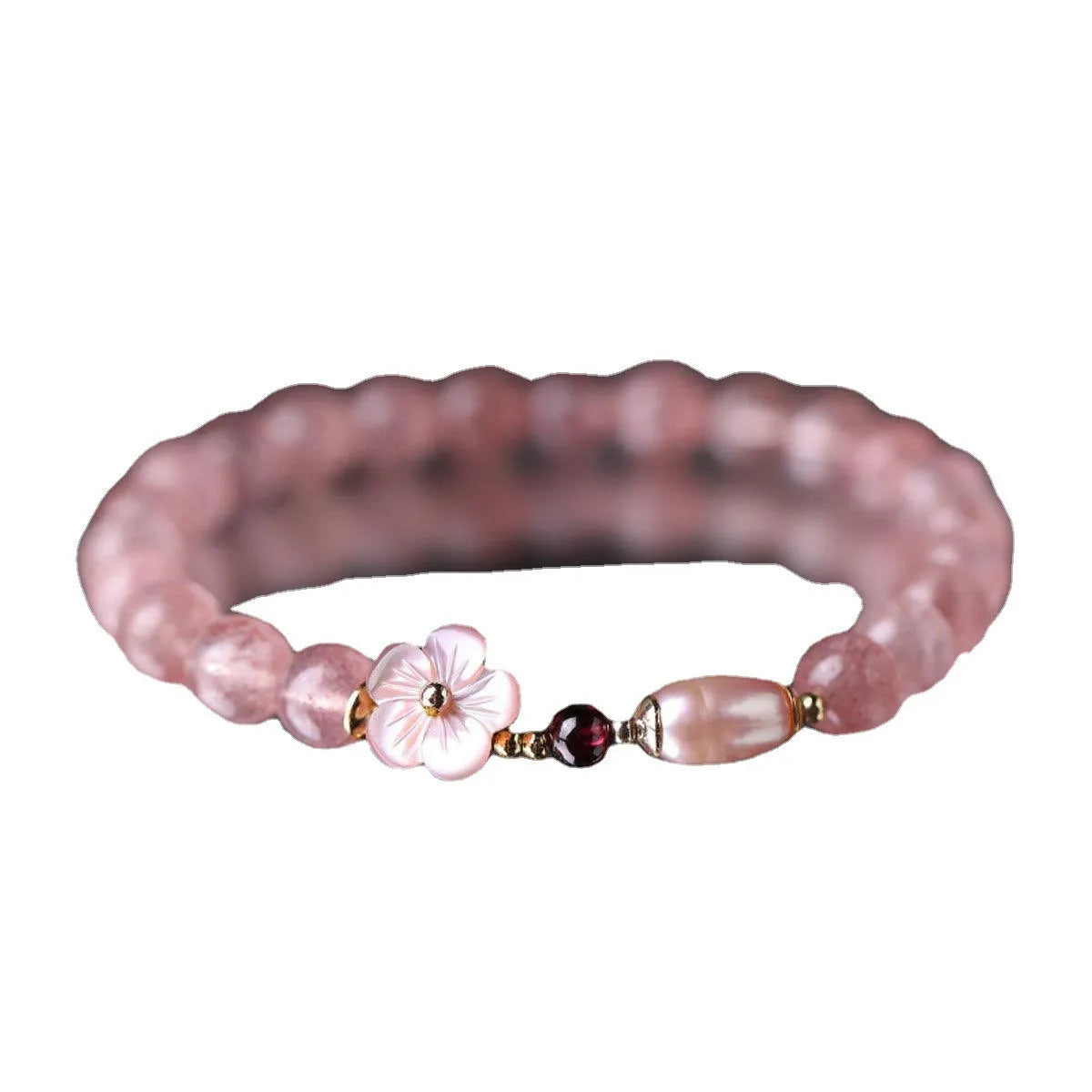 Strawberry quartz crystal bracelet with peach blossom flower design for women's casual jewellery