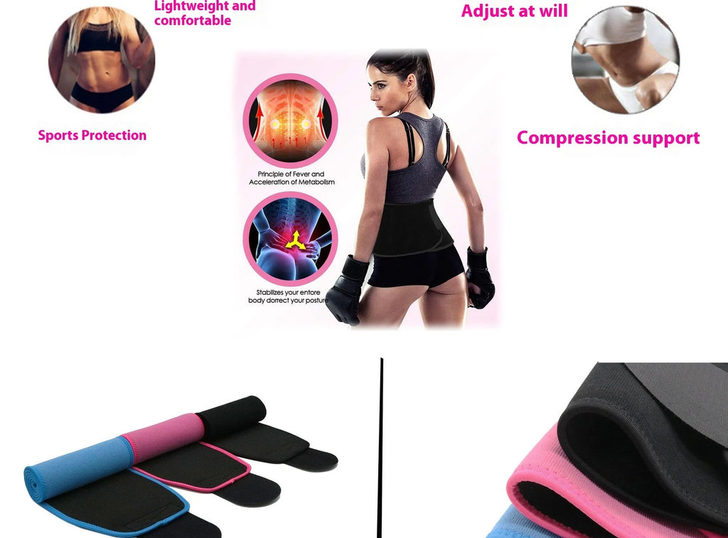 Neoprene lumbar support belt in black, blue or pink for fitness and running