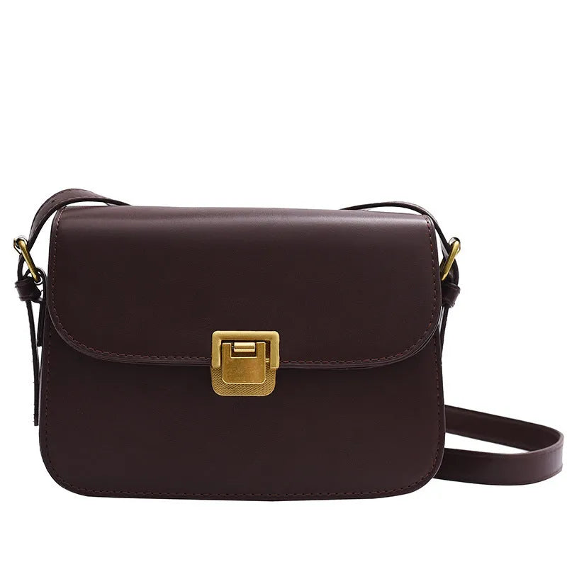 Women's niche texture one-shoulder underarm small square bag in PU leather, horizontal shape, black colour