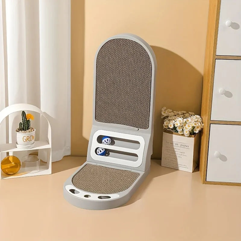 L-shape cat scratching board in grey with vertical and horizontal scratching surfaces