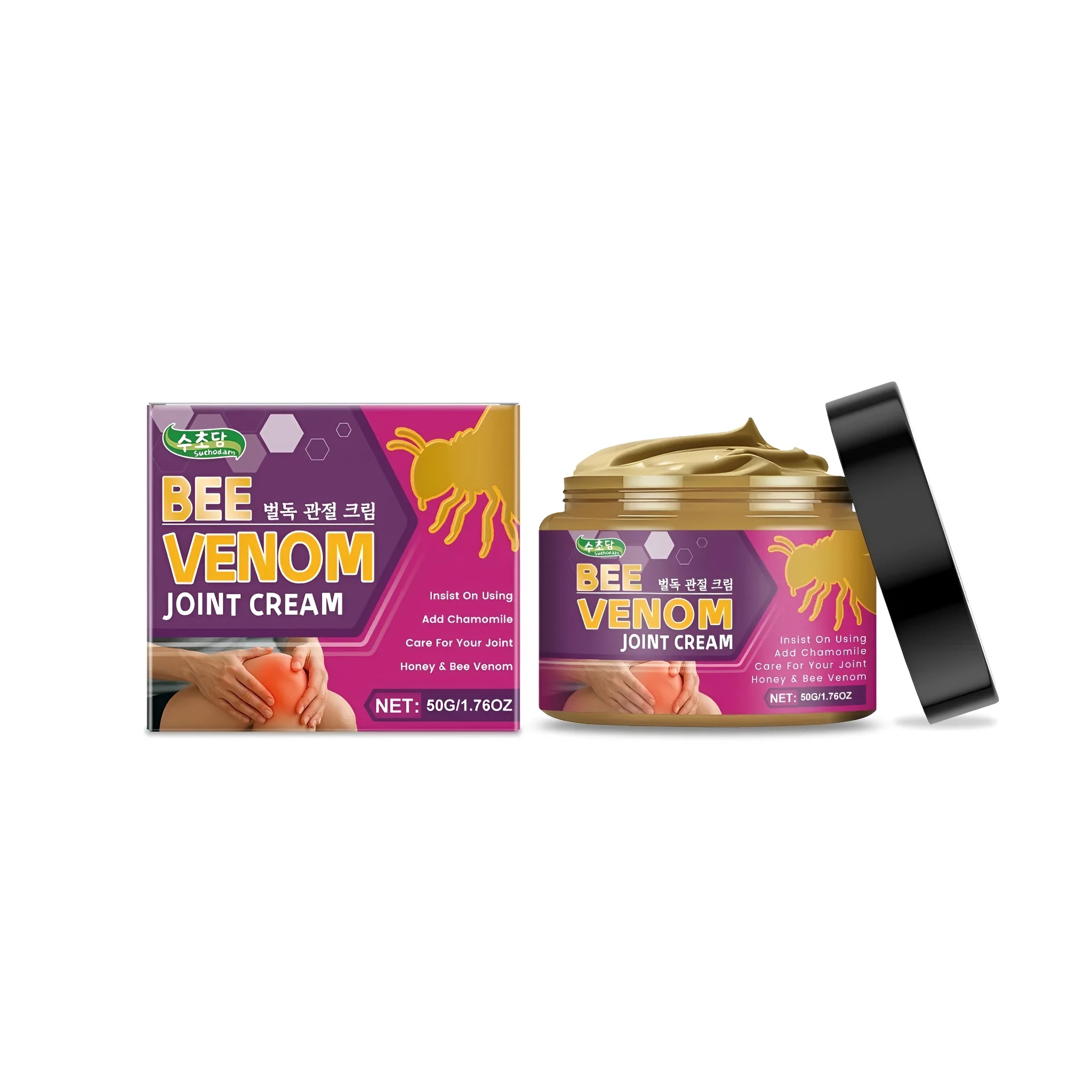 50g tube of joint cream with chamomile, aloe, honey, and bee venom ingredients