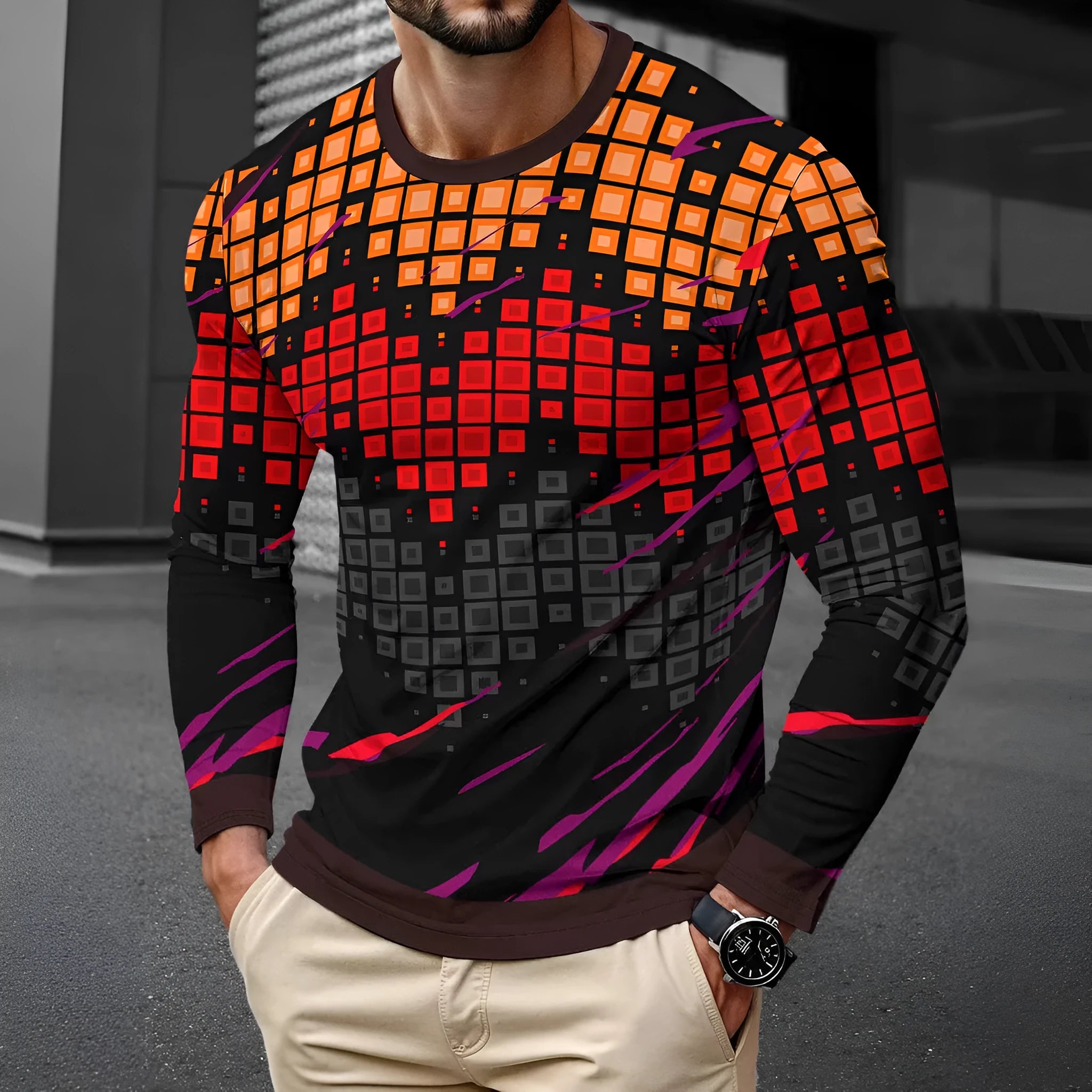 Men's long sleeve milk silk round neck pullover top in multiple colours, size S to 2XL, young casual style