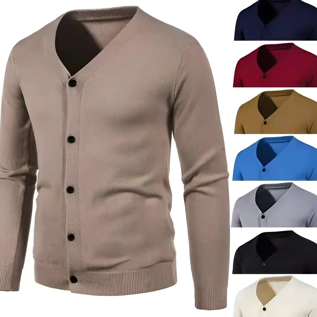 Men's V-neck cardigan sweater in slim fit knitwear, autumn long sleeve, available in multiple colours and sizes up to 5XL