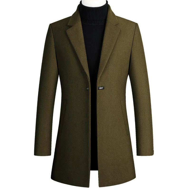 Korean style long woolen trench coat slim fit one button overcoat for men in five colours