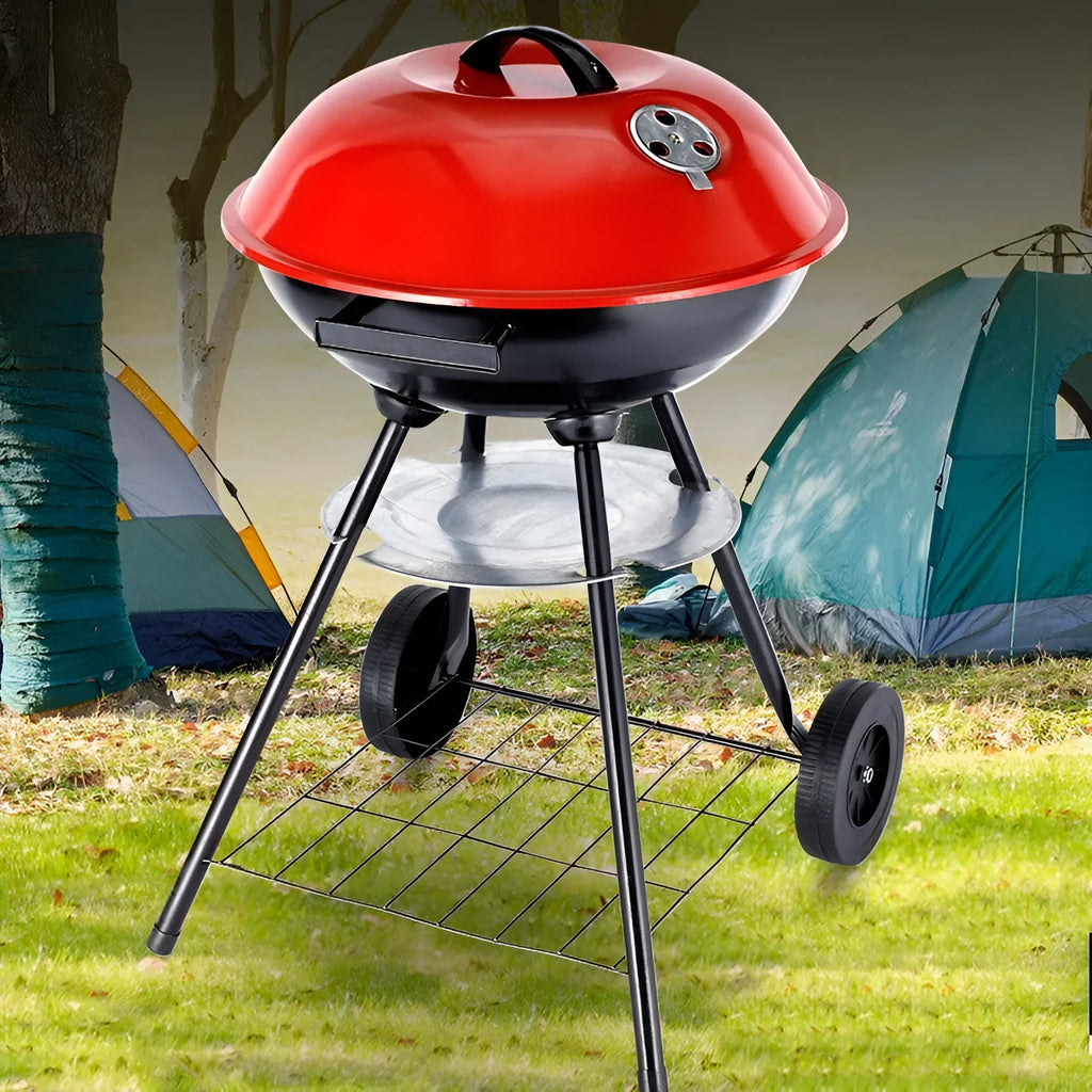 Portable minimalist iron barbecue grill with a 14-inch cooking grate.