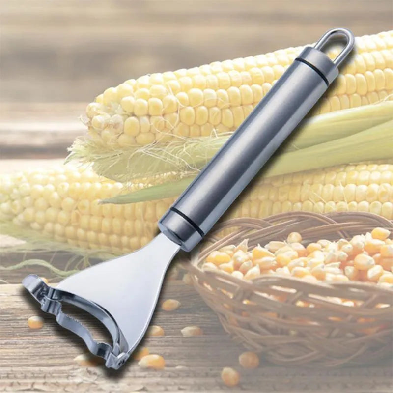 Stainless steel corn planer with 18 cm blade on a kitchen counter