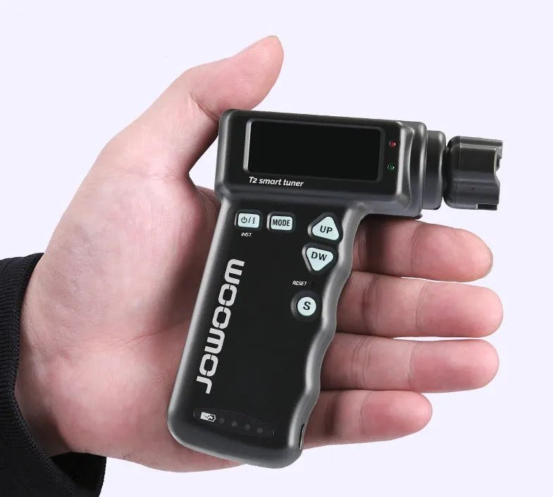 Multi-functional smart guitar tuner with string winder, colour LCD display, black and white, for acoustic and electric guitars