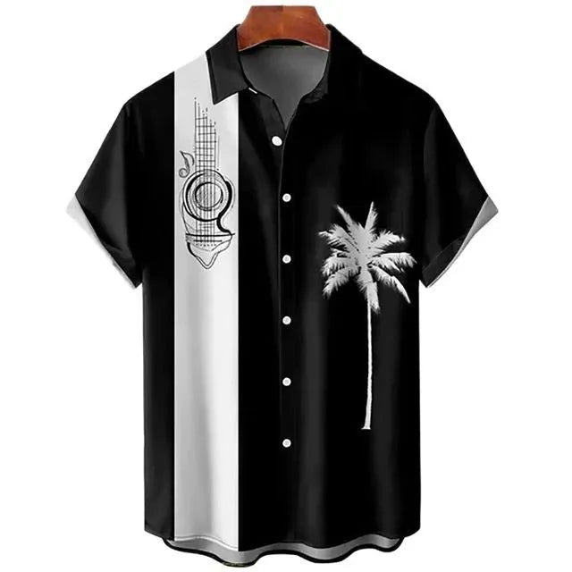 Men's slim fit short sleeve shirt with detailed 3D floral digital printing in polyester fabric