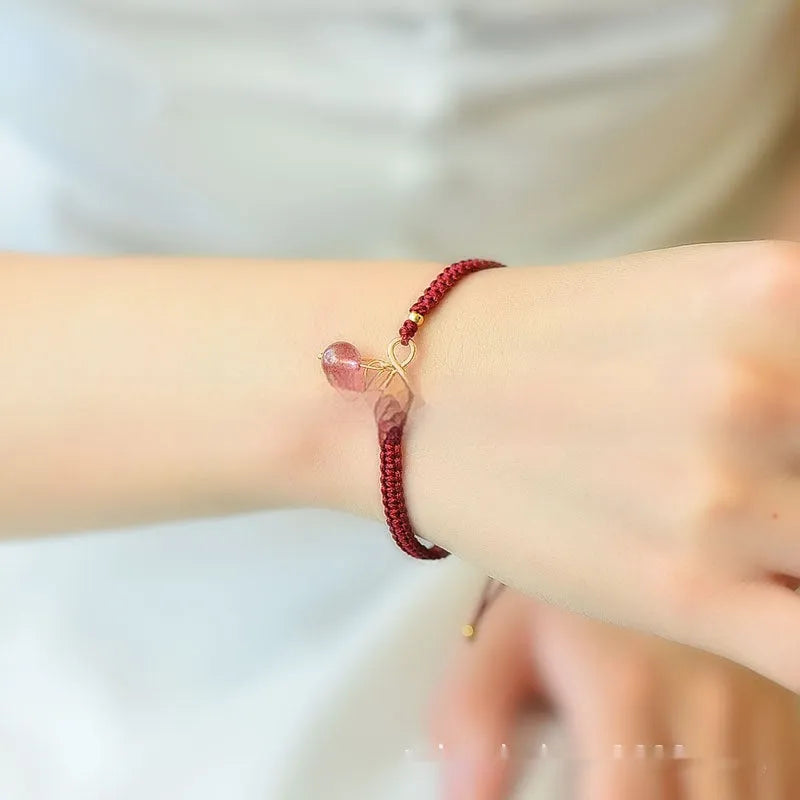 Women's Natural Strawberry Quartz crystal bracelet with fruit-shaped design and genuine materials