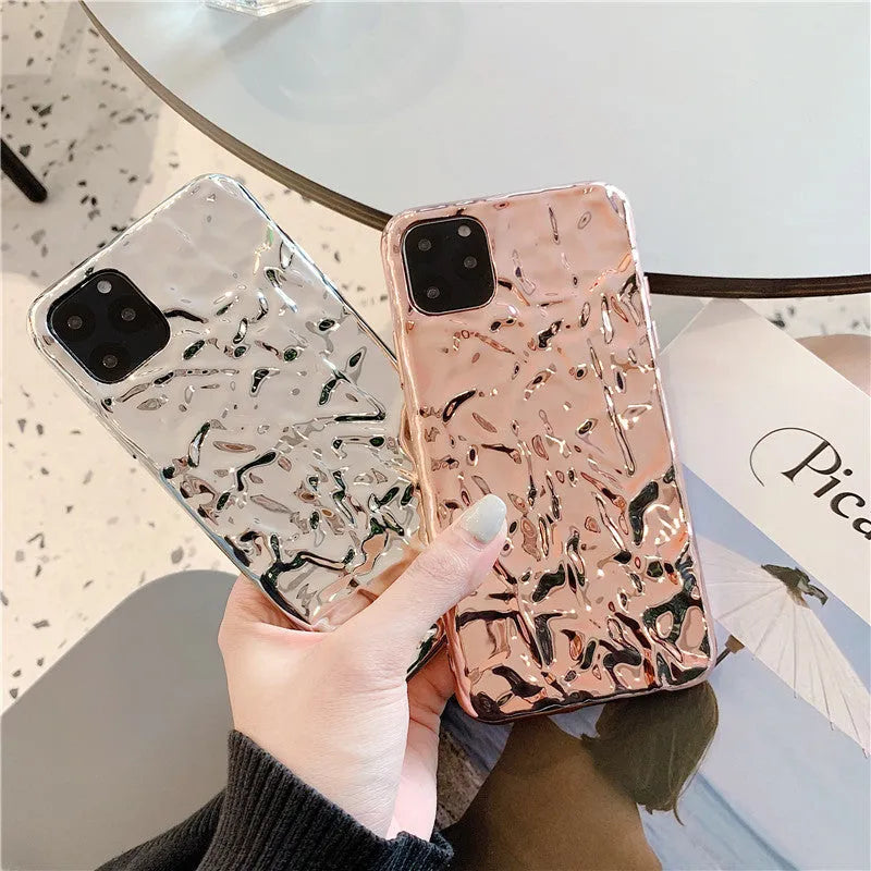 Folded TPU phone case with electroplated finish for iPhone in rose gold colour