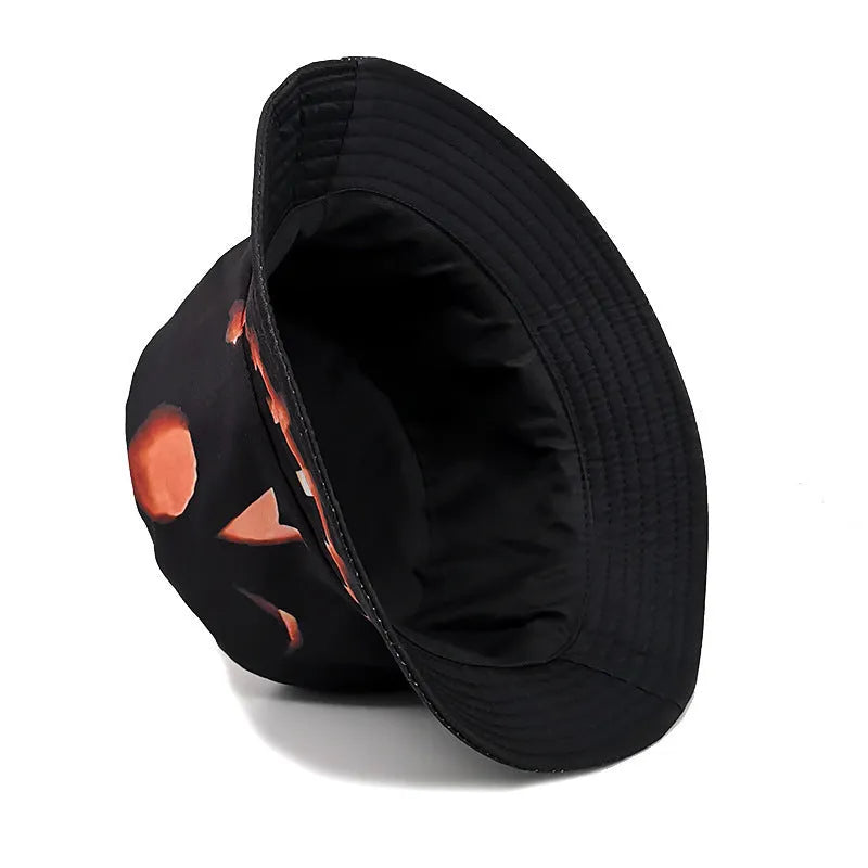 Creative cartoon pumpkin grimace printed polyester fisherman hat with flat top crown size M 56-58cm