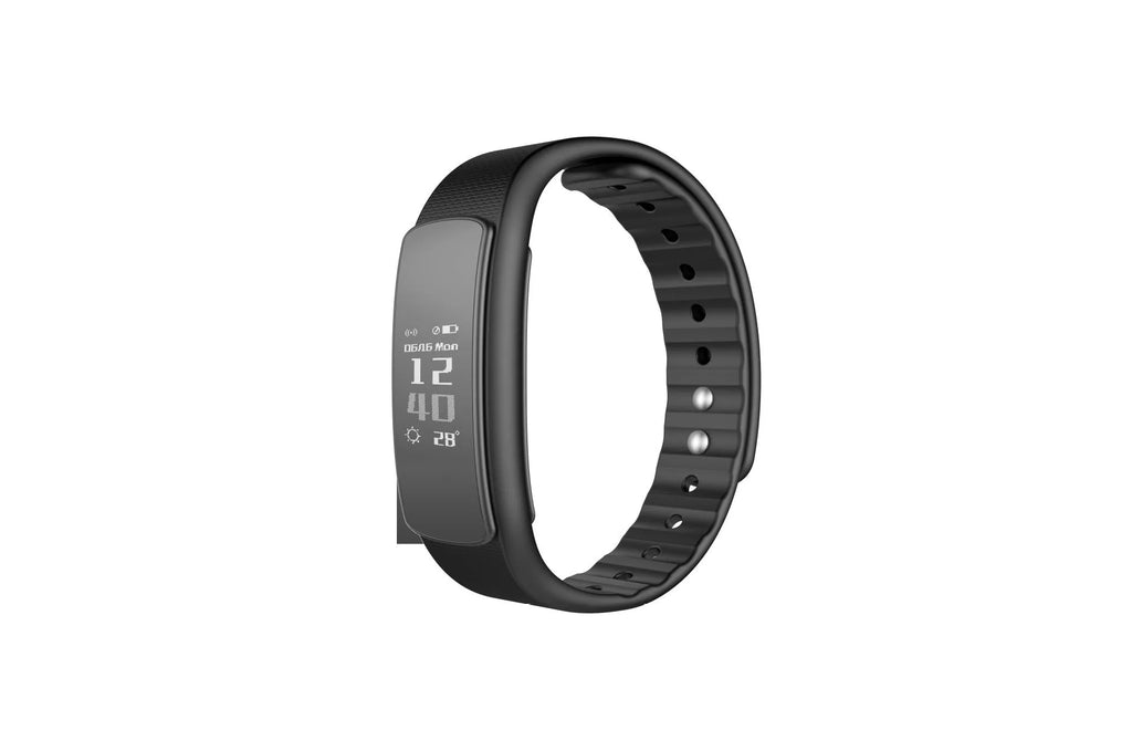 I6 smart sports bracelet with black TPU wristband and 0.96-inch colour touchscreen display