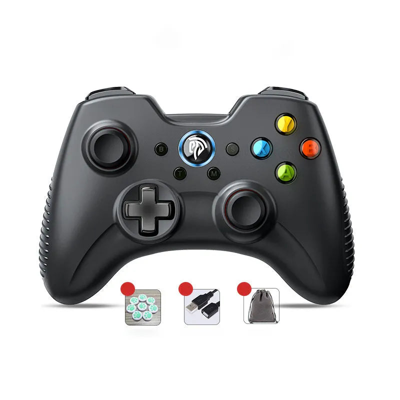PC dual mode wireless game controller with 360° rocker and ABS construction in black